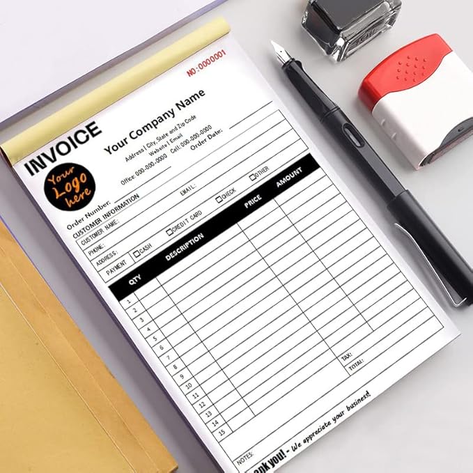 Personalized Invoice Book Custom 2 Part/3 Part Receipt Book Quote Estimate Order Forms Carbonless Form with Your Company Name Logo Address,2-10 Books (Style 17)