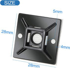 XHF 100 PCS 1.1" Black Self Adhesive Cable Zip Tie Mounts Wire Cable Clips Holders Management Anchors Organizer Holders Squares(HS-102)