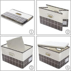 PRANDOM Large Collapsible Storage Bins with Lids [3-Pack] Fabric Foldable Storage Boxes Organizer Containers Baskets Cube with Cover for Home Bedroom Closet Office Gray plaid & Cream(17.7x11.8x11.8)
