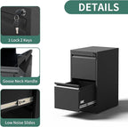 FLIXELIO 2 Drawer File Cabinet with Lock,Metal Vertical Filing Cabinets for Home Office,Heavy Duty File Storage Cabinet for Letter/Legal/A4/F4 Size File,Assembly Require (Black, Vertical 2 Drawer)