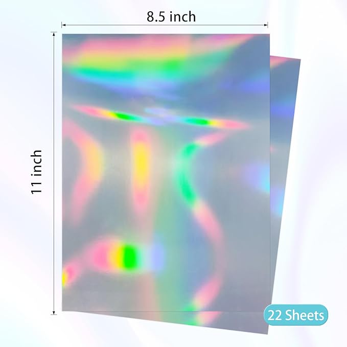 Printable Holographic Silver Sticker Paper, Laser & Inkjet Printable 8.5 x 11 Inches Dries Quickly Stickers Rainbow Vinyl Label 22 pcs