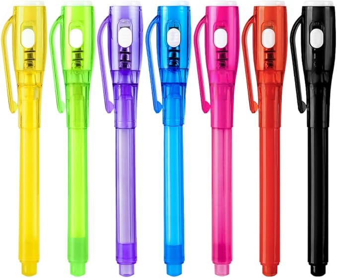 Invisible Ink Pens, Upgraded Spy Invisible Ink Pen with UV Light Magic Marker for Secret Message and Kids Christmas Goodies Bags Toy (7pcs)
