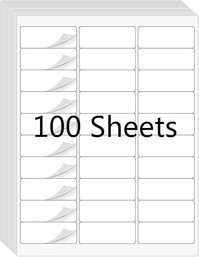 30 UP 1" X 2-5/8" FBA White Shipping Address Labels for Laser and Ink Jet Printer, 30 per Page (100 Sheet, 3000 Labels)