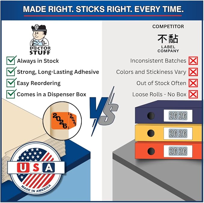 2026 Year Labels, Doctor Stuff 2026 Chart Stickers, Ringbook Sheets, Orange/Black Color Coded, Jeter Style, USA Made Year Stickers for End Tab File Folders, 270/Package, 3/4" x 1-1/2"