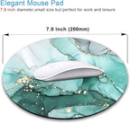 IMAYONDIA Teal Turquoise Mouse Pad Green, Luxury Small Luxury Womens Mouse Pads for Laptop Computer Office Desktop, Mini Travel Modern Round Marble Ink Art Mousepad for Kids Girls, 7.9 X 7.9 in
