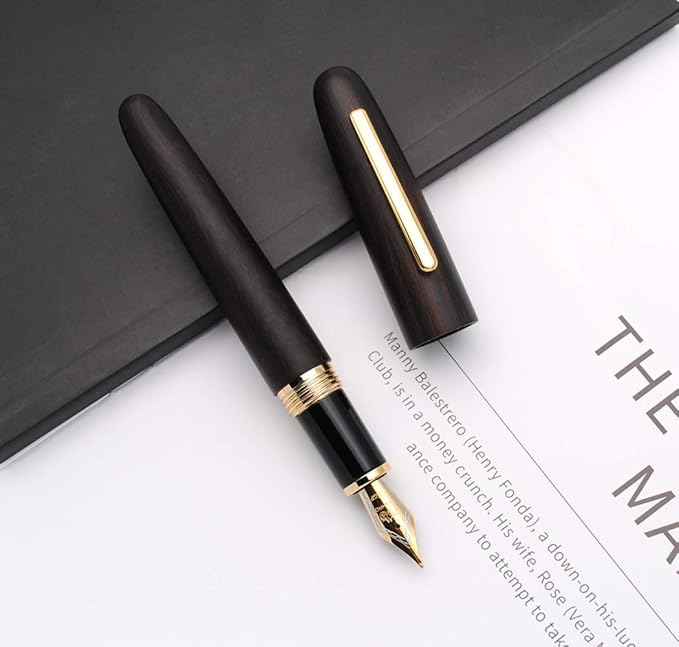 JINHAO 9056 Natural Wood Fountain Pen Handmade Ink Pen (Ebony Wood, Medium Nib 0.7mm)