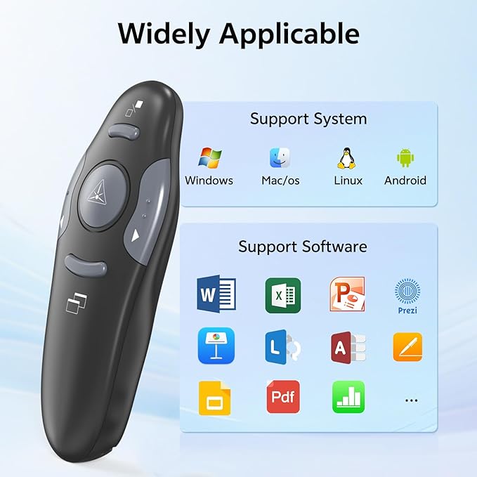 Presentation Clicker with Case Storage: PowerPoint Wireless Presenter Remote USB Type C Rechargeable Red Laser Pointer Clickers for Computer Project Mac PPT Slideshow Google Slide Advancer