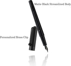 HUASHILAI Luxury Matte Black Forest Fountain Pen Set,Titanium Black Extra Fine and Medium Nibs,Includes 2 Ink Converters,10 Ink Cartridges,15ml ink，Premium Gift Case for Calligraphy (Medium Nib)