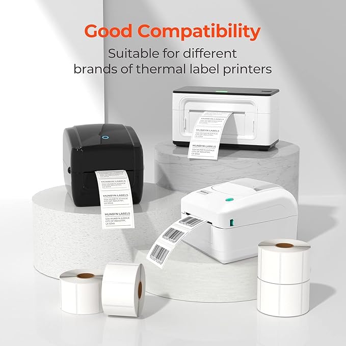 MUNBYN 2.25"x1.25" Thermal Sticker Labels, White Self-Adhesive Barcode Label Paper for Direct Thermal Printer and Business, Multi-Purpose Rectangle Address Shipping Mailing Stickers,1000 Sheets/Roll