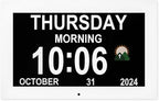 Memwake Digital Alarm Clock, Multiple Alarm Functions, Clock with Date and Day, Digital Alarm and Electronic Calendar for Seniors (White, 7 inch) (10-inch White)