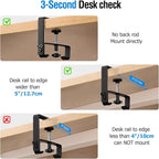 Under Desk Cable Management Tray, 36-Inch Heavy Duty No-Drill Clamp & Screw Mount Cord Organizer, Holds Power Strip & Large Adapters for Home Office, Gaming Desk, Study Room