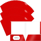 Jutom 50 Pcs 2 Pocket Glossy Paper Folders Glossy Paper Laminated Portfolios, Letter Size, Presentation Folders with Pockets for Office Teacher Worker Supplies(Red Color)