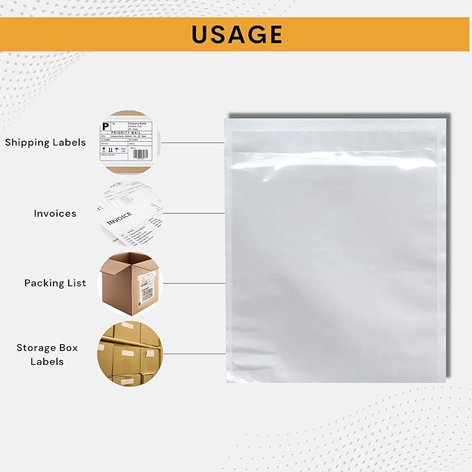 500 Pack 7"x10" Shipping Label Sleeves – Clear Self-Adhesive Packing Slip Pouches, Waterproof Packing List Envelopes – Ideal for Shipping Documents, Mailing Labels, Invoices & Packing Slips