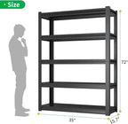 CBCNWR 72''H Garage Storage Shelves, 2500LBS Steel Heavy Duty Storage Shelves, Adjustable 5-Tier Metal Shelf Rack, Heavy Duty Shelving for Garage,Warehouse,Basement,Pantry–Black 35" W x15.7 D x72 H