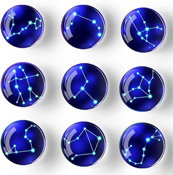 12Pcs Glass Strong Magnetic Refrigerator Magnet Fridge Sticker,Constellation Fridge Magnets Decoration for Crafts,Strong Fridge Magnets for Kitchen, School,Office Whiteboard, Cabinet and Dishwasher