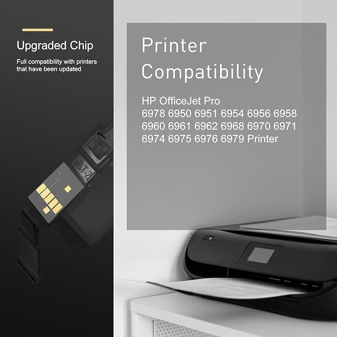 902XL Ink Compatible Ink Cartridge Replacement for 902 XL 902XL (4 Combo Pack) to use with Officejet Pro 6978 6968 6974 6975 6960 Officejet 6951 6954 6956 6958 Printers