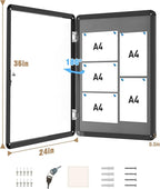 Mifuro 36"x24" Enclosed Bulletin Board, Lockable Weather-Resistant Aluminum Cork Noticeboard for School & Office, Black Frame w/Grey Flet