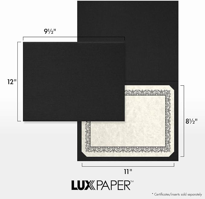 LUXPaper 9.5" x 12" Certificate Holders | Black Linen | 100lb. Cover | 100 Qty