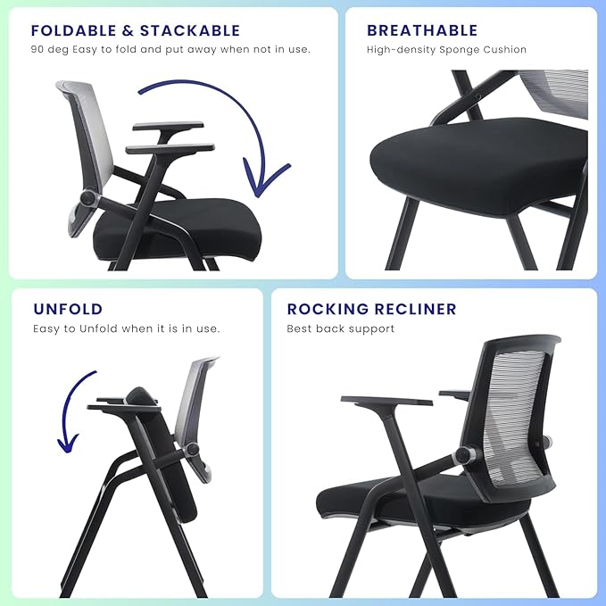 BLANEDUO, 16 Pack Conference Room Chairs, Folding Office Desk Chair with Lumbar Support and Sliding Armrest, Stackable Office Guest Chairs & Reception Chairs