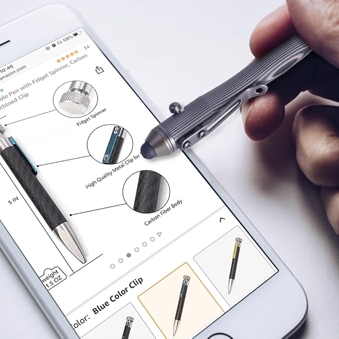 Cool Hand 5.7'' Bolt Action Pens, EDC Ballpoint Ink Refillable, Stylus for Touch Screen, G10 Body w/Pocket Clip, Ergonomic Grip, with a Free Refill, 5375-B