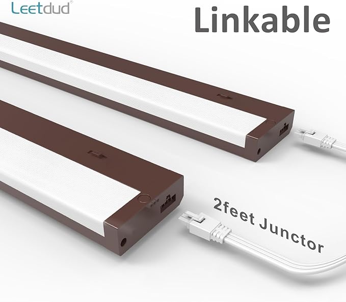 Leetdud LED Under Cabinet Lighting Hardwired or Plug in, 32 Inch 16W, Dimmable 5 Color 2700K/3000K/3500K/4000K/5000K, Linkable Eyes Care Design Counter Lights for Kitchen, Sink, ETL Listed, Bronze