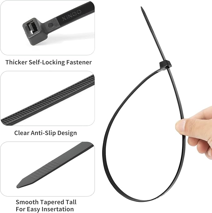 XINGO 12 Inch Black Large Zip Ties Heavy Duty 500 Pack, 200 LBS Ultra Strong Plastic Wire Ties, Large Cable Ties Extra Long Tie Wraps, Indoor and Outdoor UV Resistant