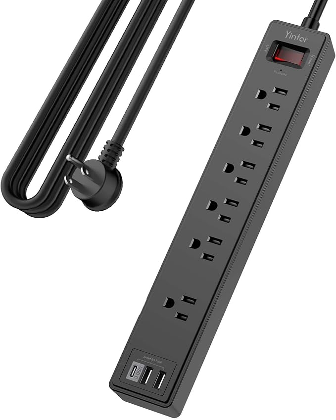 15Ft Power Strip Surge Protector - Yintar Extension Cord with 6 AC Outlets and 3 USB Ports for Home, Office, Dorm Essentials, 1680 Joules, ETL Listed, Black