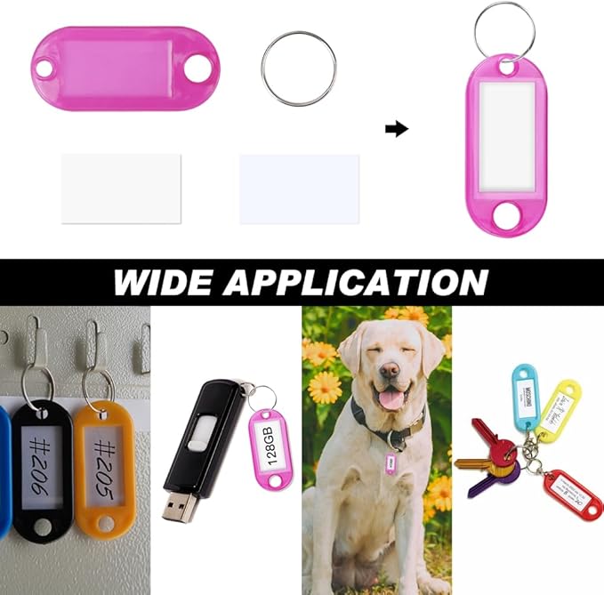 Key Labels, Key Tags, 30 Pack Plastic Key Tags with Ring and Label Window, Key Chain ID Tags/Identifiers for Name, Luggage, Bags, Backpack, 10 Colors