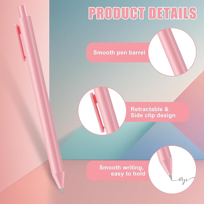 100 Pack Ballpoint Pens,Black Ink Retractable Ballpoint Pens,Comfortable Grip,Smooth Writing Pen,Medium Point 1.0mm Click Pen for Office, Home(Pink)