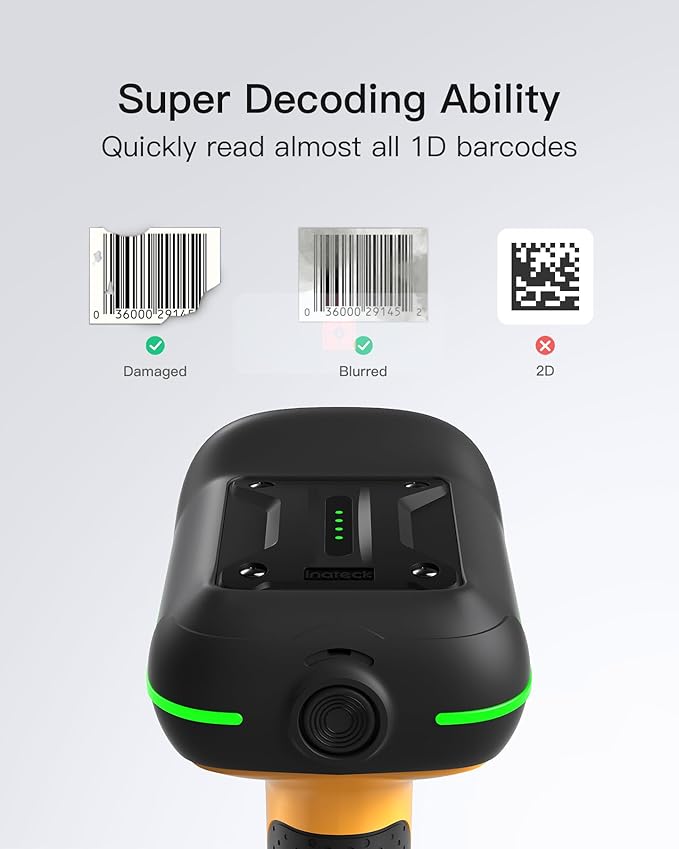 Inateck Industrial Barcode Scanner Bluetooth, 1D Scanner Wireless with IP67 Waterproof and Dustproof, Handscanner with App & SDK，BCST-61