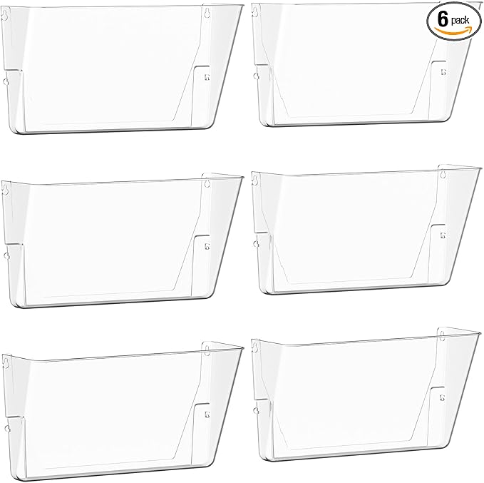 6 Pack Clear Acrylic Single Pocket, Plastic Hanging Wall Mount File Holder for Office Home, Clear