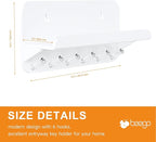 Beego Entryway Key Holder for Wall - White Acrylic Key Rack with Shelf Decorative Key Hanger Wall Mount Mail Organizer with 6 Key Hooks for Office Hallway Kitchen Living Room Home Décor