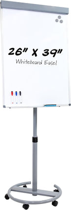 Sunnydaze Adjustable Magnetic Whiteboard Easel – Rolling Dry Erase Board with Flip Chart for Office, Home, or School