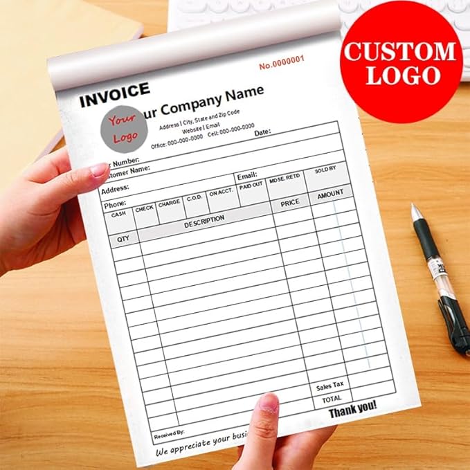 Personalized Invoice Book Custom 2 Part/3 Part Receipt Book Quote Estimate Order Forms Carbonless Form with Your Company Name Logo Address,2-10 Books (Style 7)