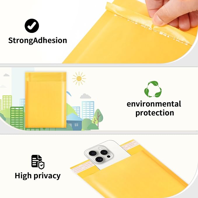 Ctarsthome 52Pack Yellow 6x10inch Kraft Bubble Mailers Small Business Mailing Packages Self-Sealing Paper Envelopes, Mailer Shipping Padded Envelopes with Strong Adhesion for Jewelry Makeup Supplies