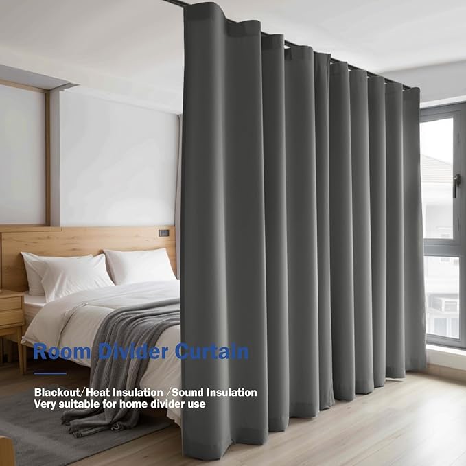 Cbsroro Room Divider Blackout Curtain Track Curtains Wall Dividers Panels Screen for Living Rooms Bedroom Office Privacy Partition Separation, W180 × L96 Inch,1 Panel, Grey