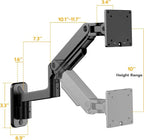 ARES WING Wall Mount Monitor Arm for 17-49 Inch Ultrawide Screens, Heavy Duty Single Monitor Mount Holds 44 lbs, Fully Adjustable Gas Spring Wall Mount, 75x75/100x100 VESA Mount, Black