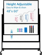 48 x 60 Inch Height Adjustable Dry Erase Whiteboard with Stand and Wheels, Mobile Dry Erase Board with Double-Sided Magnetic Whiteboard for School, Office, or Home, Black