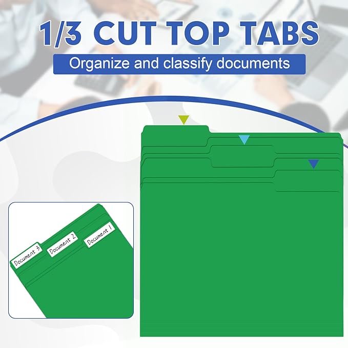 File Folder, HERKKA 120 Pack 1/3 Cut Tab File Folders, File Folders Great for Organizing and Filing, Letter Size, Green