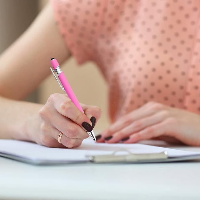 PASISIBICK 12 Pieces Pink Ballpoint Pen with Stylus Tip, 2 in 1 Stylus Stylish Pen, Premium Metal Stylus Pen for Touch Screens, Black Ink, 1.0 mm Medium Point(12 PCS Pink)