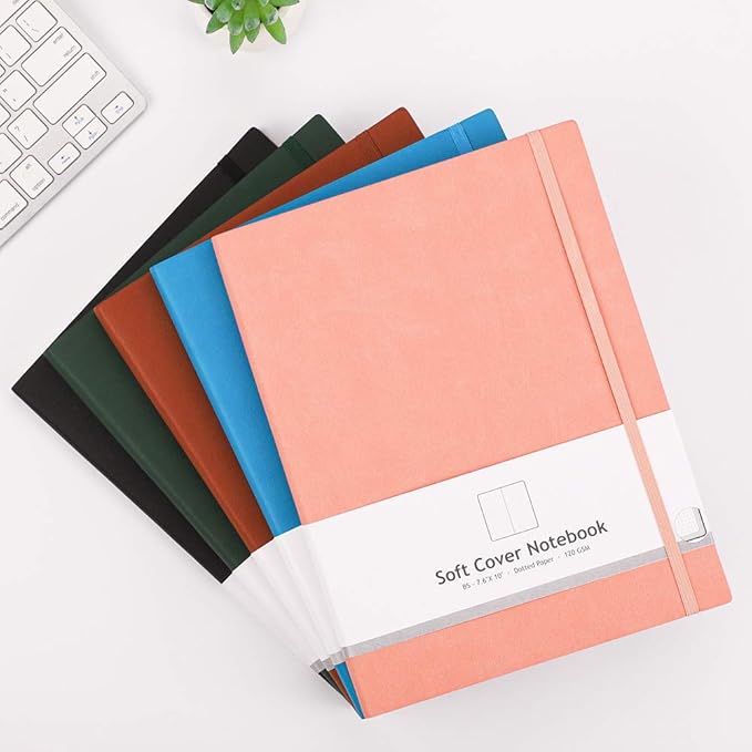 AHGXG Bullet Dotted Journal 2 Pack - B5 Large Journal Dot Grid Notebook (7.6'' X 10'') with Thick 120gsm Dot Paper, Soft Leather Cover, Total 384 Pages, Inner Pocket - BlackPink