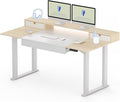 FLEXISPOT 4-Leg Standing Desk with Storage 71x32 in Electric Adjustable Height with 3 Drawers & Shelving Home Office Workstation (White + Maple Top)