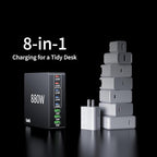880W USB C Charger Block Charging Station 8 Port Fast Chager 140W PD PPS AVS HUB Laptop MacBook Charger Compatible with All iPhone 17 Pro Max/17 Air/16 SE/Samsung Galaxy 25/ MacBook Pro/Air/iPad Pro