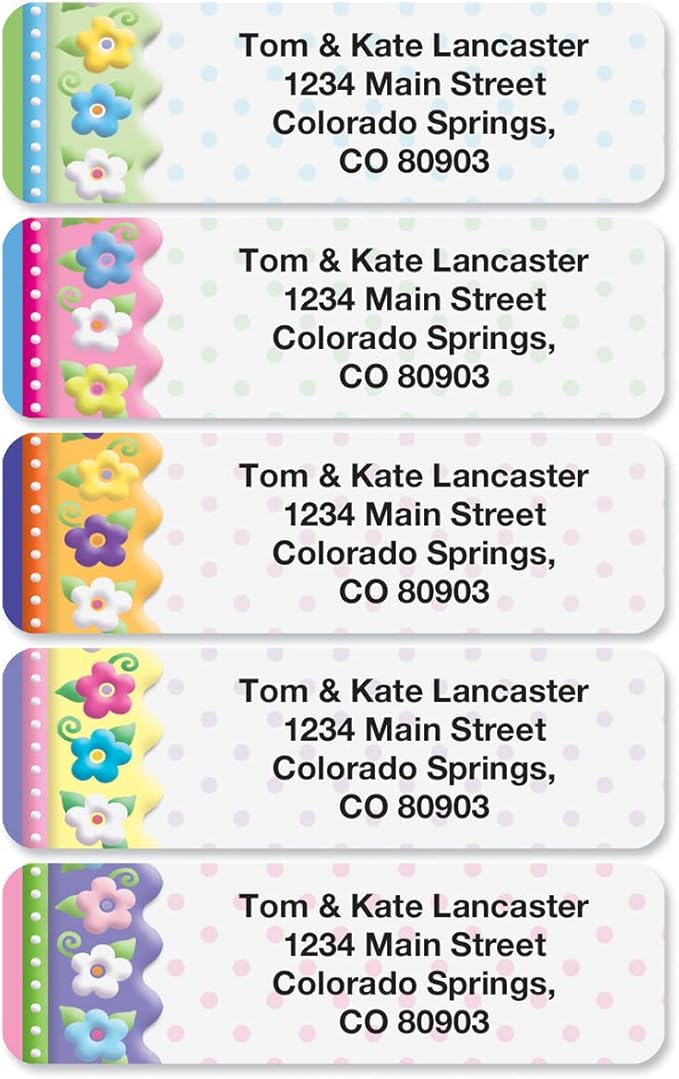 Colorful Images Frosting Flowers Rolled Personalized Return Address Mailing Labels with Dispenser, Customize with Name & Shipping Address, 250 ¾” x 2½” Self Adhesive, Easy Peel Label Roll