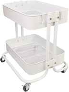 LiWNYRK 2 Tier Under Desk Storage Cart with Wheels Heavy Duty Metal Short Rolling Pantry Storage Cart for Small Space, Utility Trolley for Kitchen Bathroom Laundry Cute Snack Craft Organizer, White