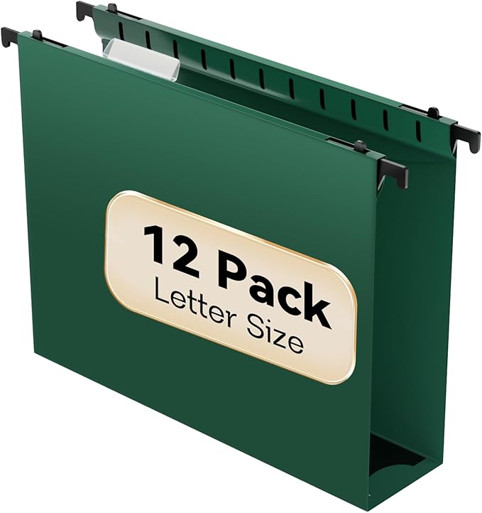 Nordun Plastic Hanging File Folder Extra Capacity,12 Pack Reinforced Hang Folders with Heavy Duty 2 Inch Expansion,Filing Cabinet Folders Letter Size,Hanging Organizer Designed for Bulky Files(Green)