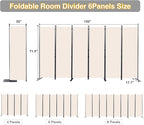 CHOSENM Room Divider, 6 Panel Folding Privacy Screens with Wider Support Feet, 6 Ft Portable Room Partition for Room Separator, 132" W X 71" H, Beige
