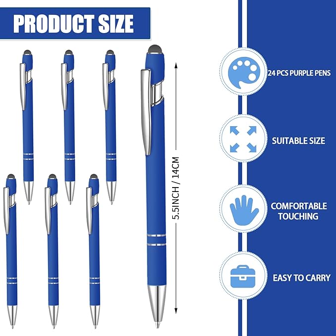 24 Pcs Blue Ink Ballpoint Pen with Stylus Tip 2 in 1 Ballpoint Pen 1.0 mm Blue Ink Metal Stylus Pen for Touch Screens Coworkers, Family, Colleagues, Office