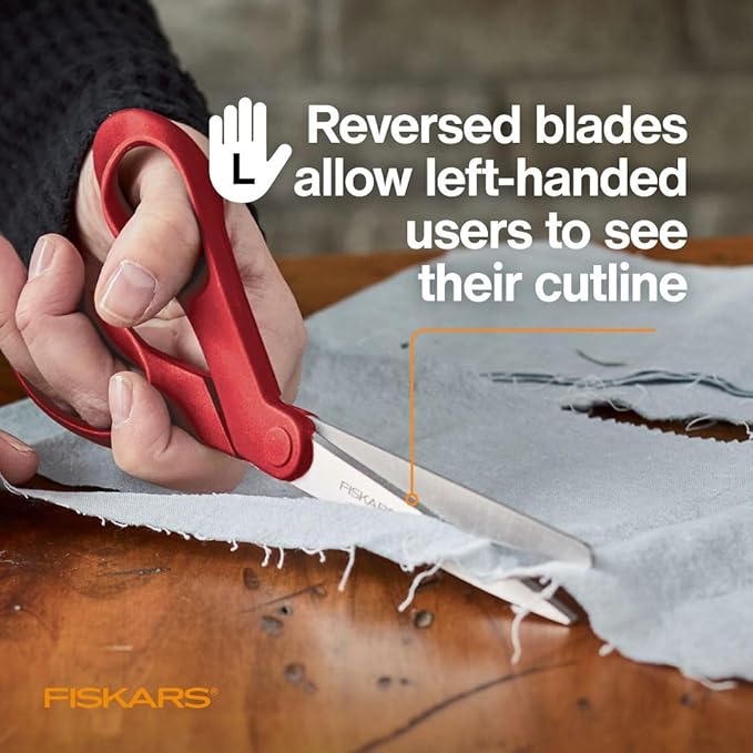 Fiskars All-Purpose Left-Handed Scissors, Gifts for Mom, Ergonomically Contoured, Stainless Steel, 8", Red