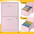 SteeLoong 2 Drawer File Cabinet with Lock,Pink Metal Office Drawers Filing Cabinets for Home Office, Two Drawer Under Desk File Cabinet for Hanging Letter,Easy Assemble | with Lock, Office Drawers, Filing Cabinets, Two Drawer, Under Desk, for Hanging L...